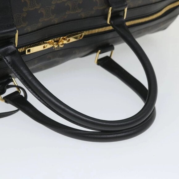 CELINE Triomphe Canvas Boston Bag PVC Leather 2way Black Auth hk880V - Picture 8 of 16